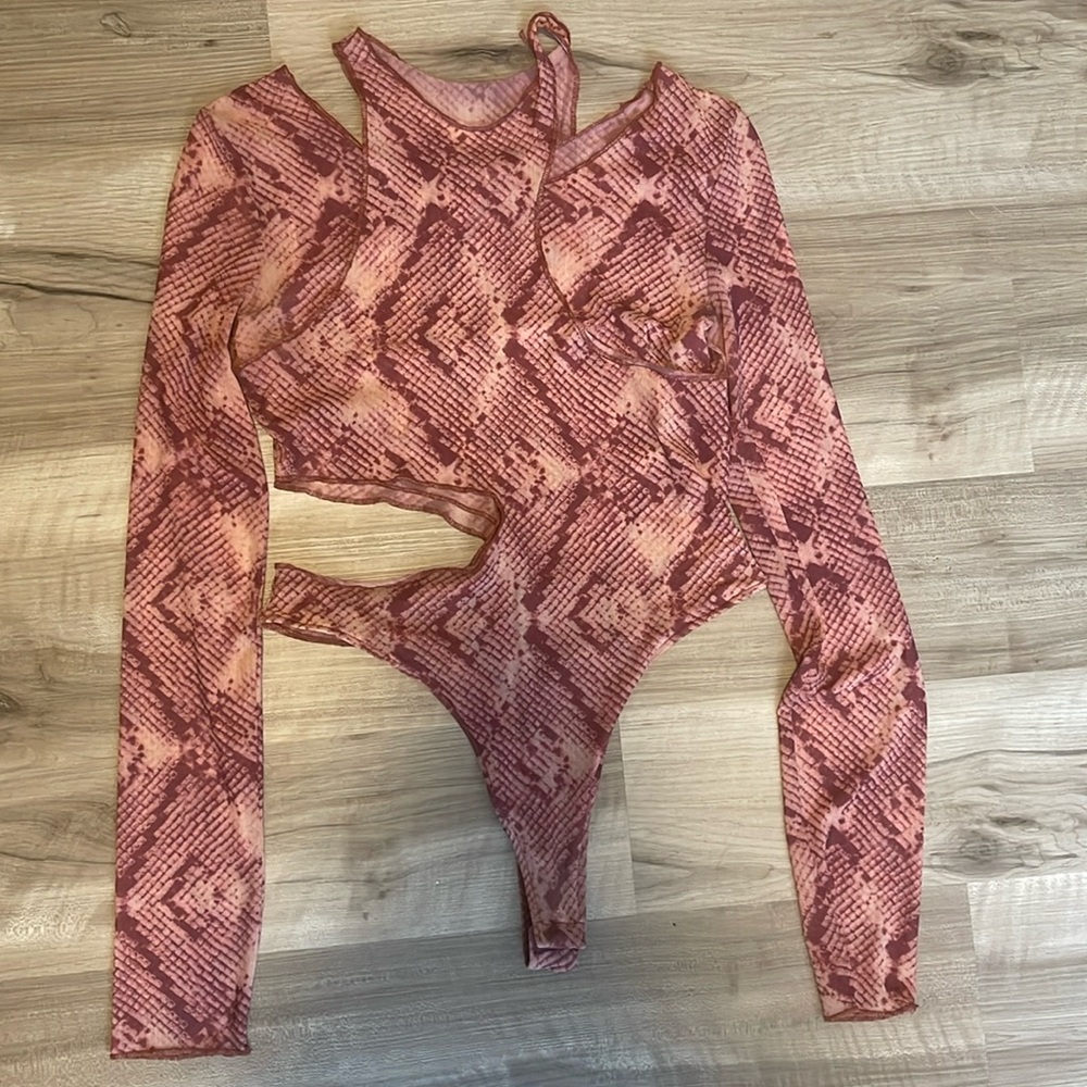 Urban outfitters long sleeve mesh pink snake print bodysuit